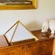 Golden brass Pyramidal table lamp, Christos, Italy 1970