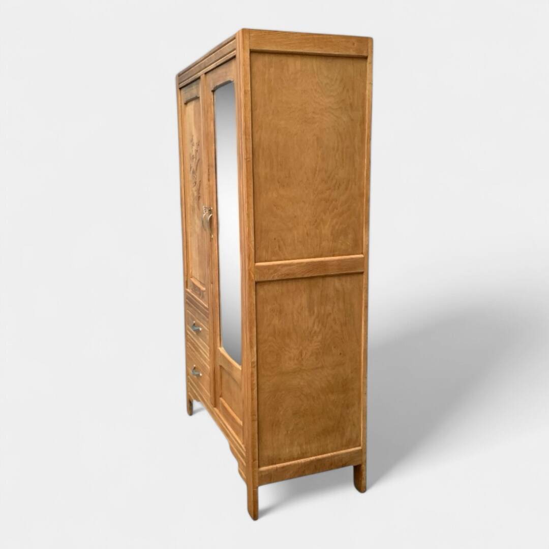 Parisian art deco hotel wardrobe in solid raw oak 1930