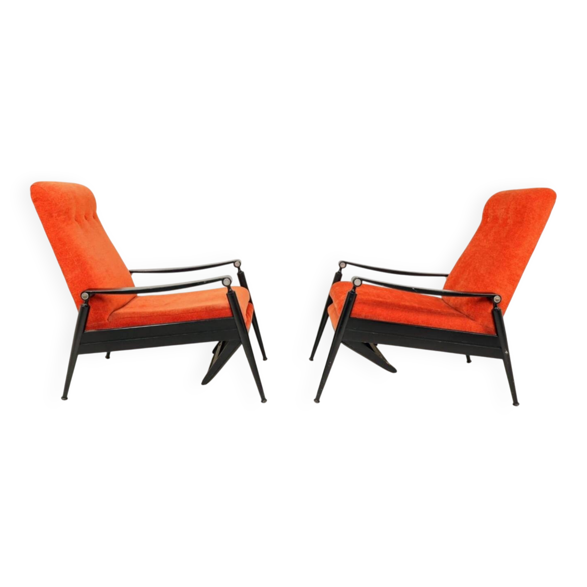 Set two Mid Century Armchairs, Reclining function, Original Condition