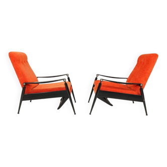 Set two Mid Century Armchairs, Reclining function, Original Condition