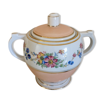 Pot à sucre ou à glaçon vintage porcelaine Limoges vieux rose fleurs