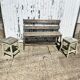Garden bench in iron and wood and these 2 wooden stools