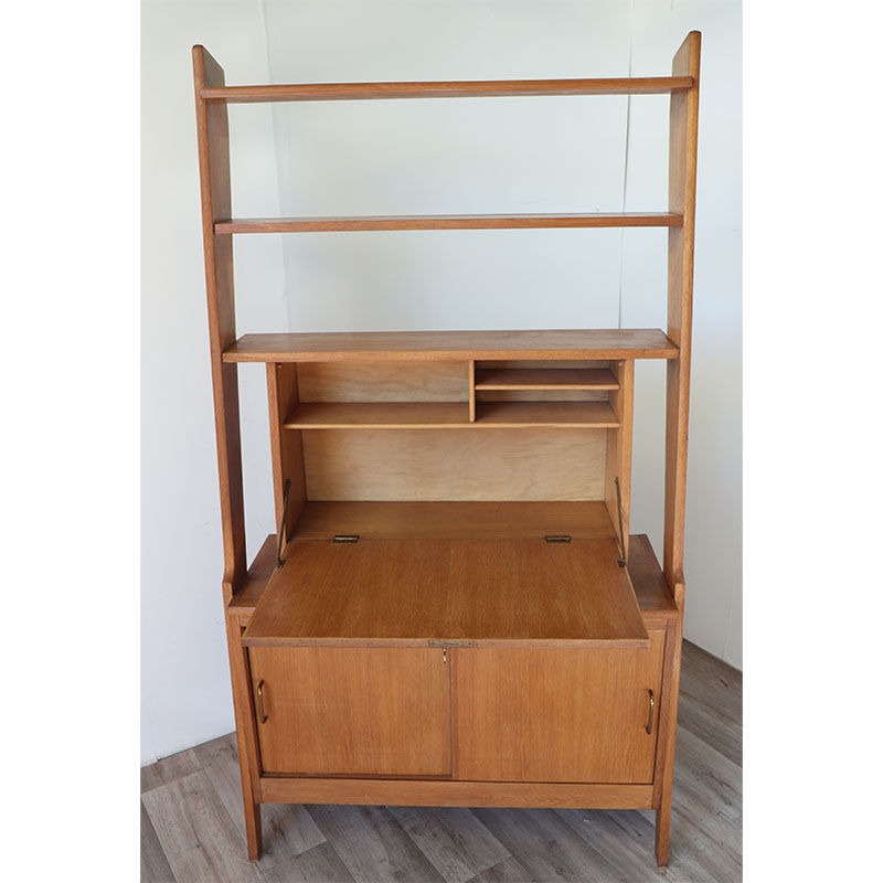 Bibliothèque avec secrétaire vintage en bois 1950