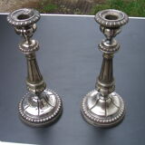 Pair of silver metal candle holders