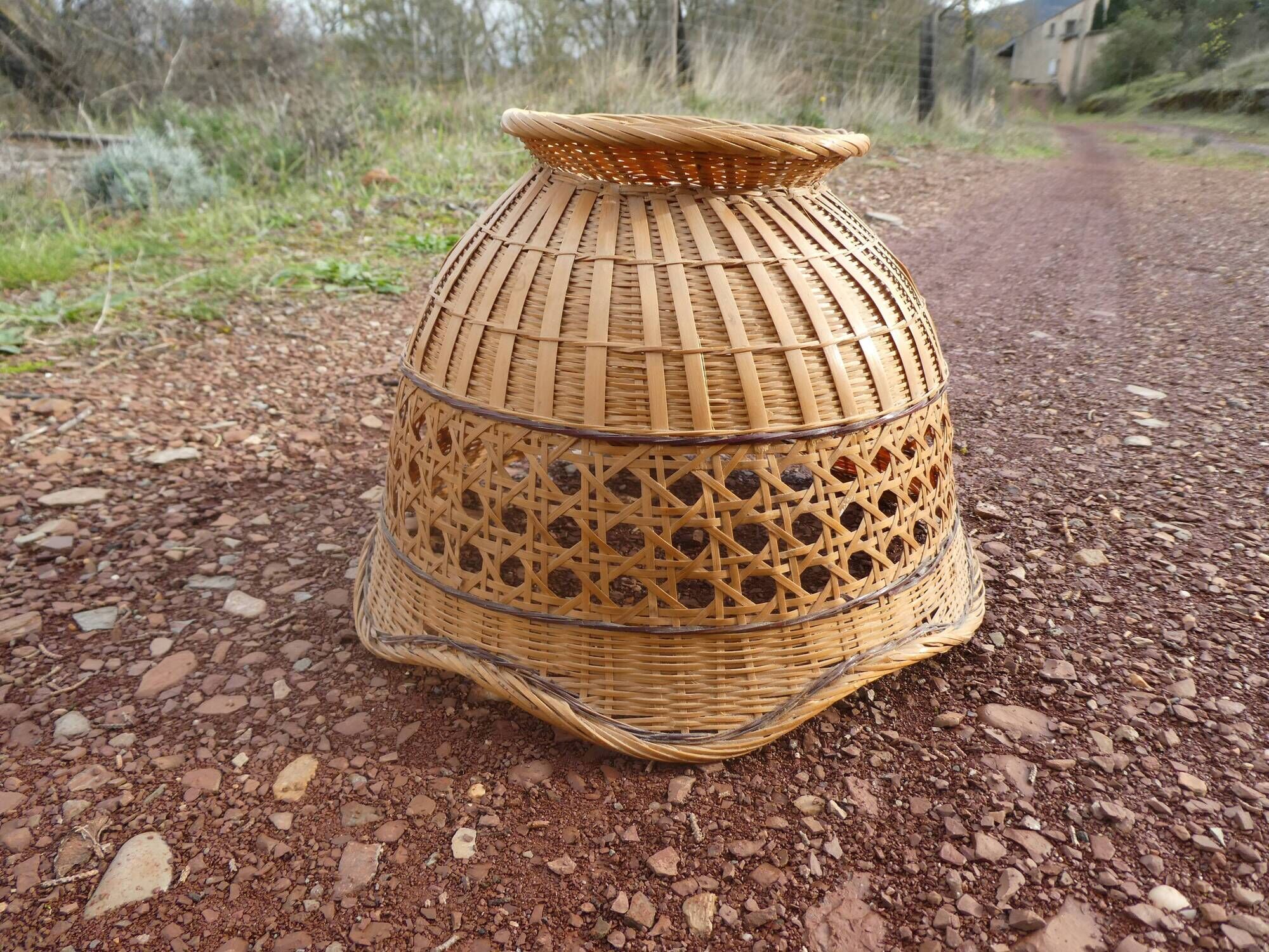 Wicker pendant lamp and vintage braided rattan straws