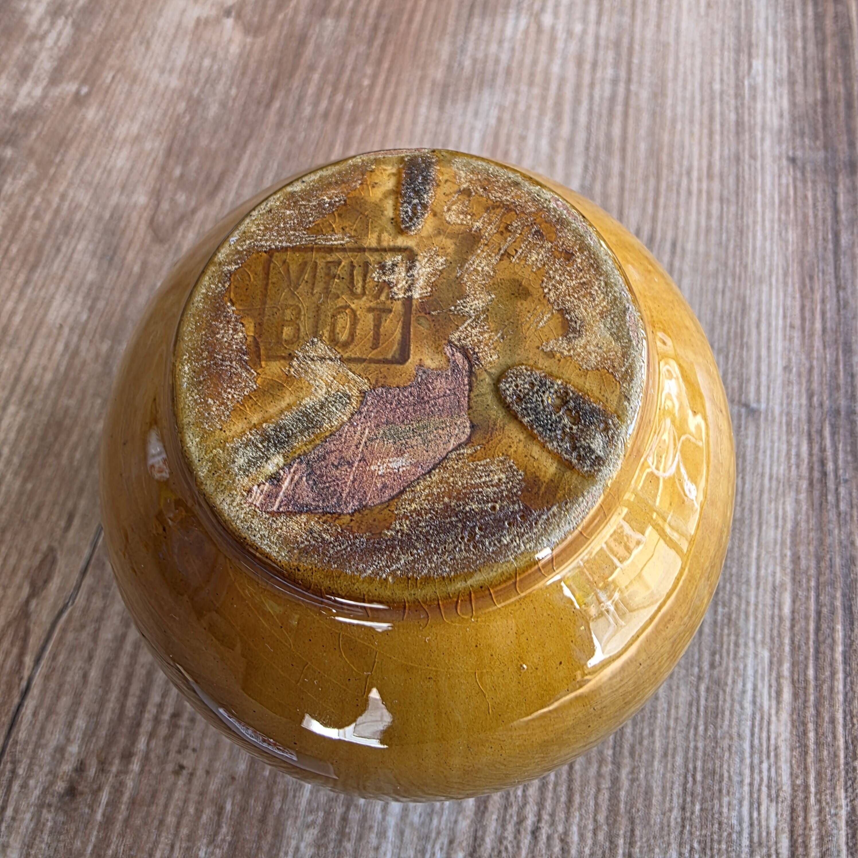 Vintage Ceramic Vase Old Biot - Honey & Chocolate Glaze - Signed