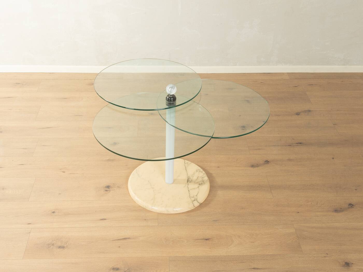 Sculptural side table from the 1980s with swiveling glass plates and a solid marble base