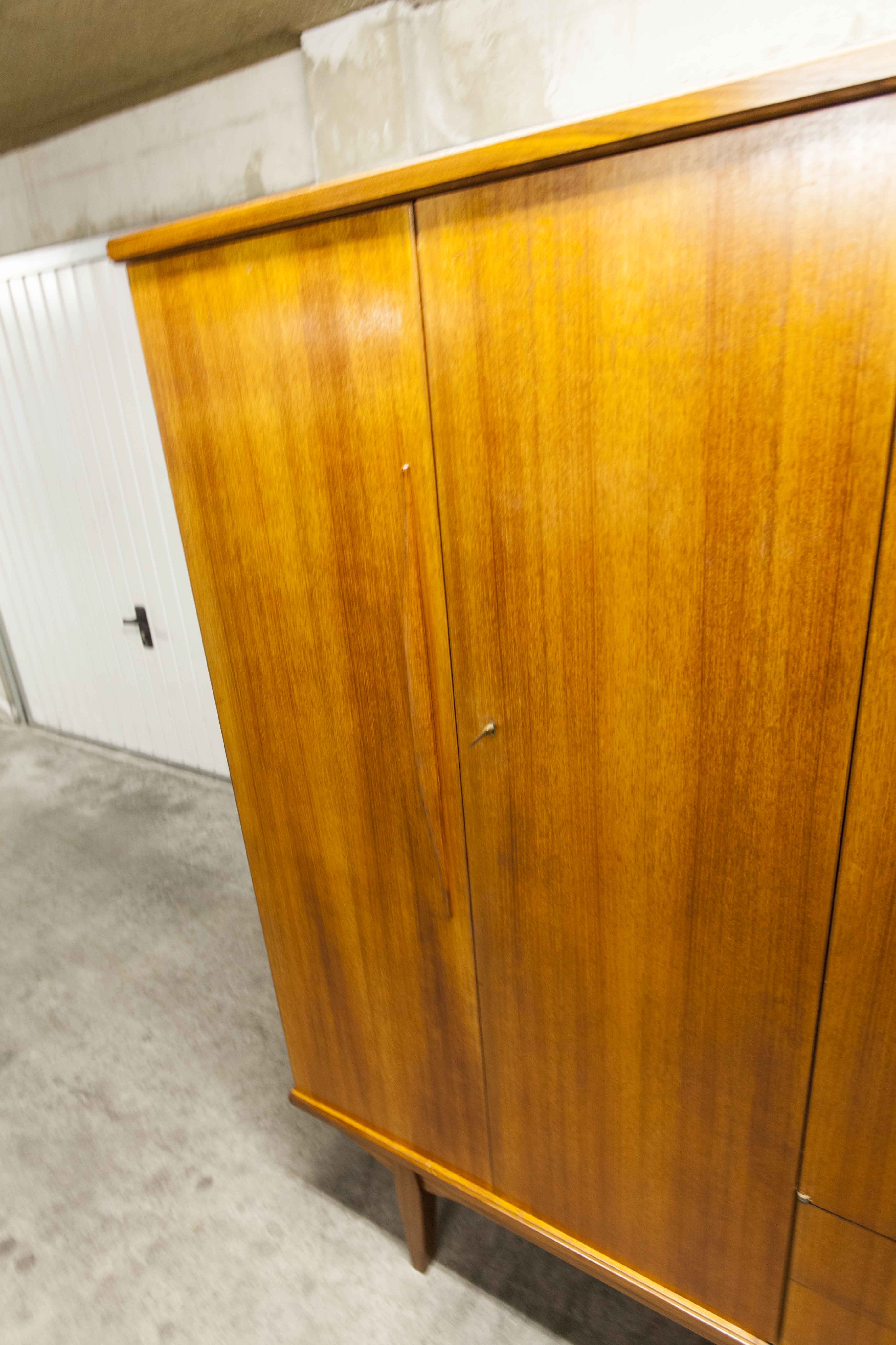 Scandinavian teak cabinet 4 doors 2+1 drawers wardrobe 1960