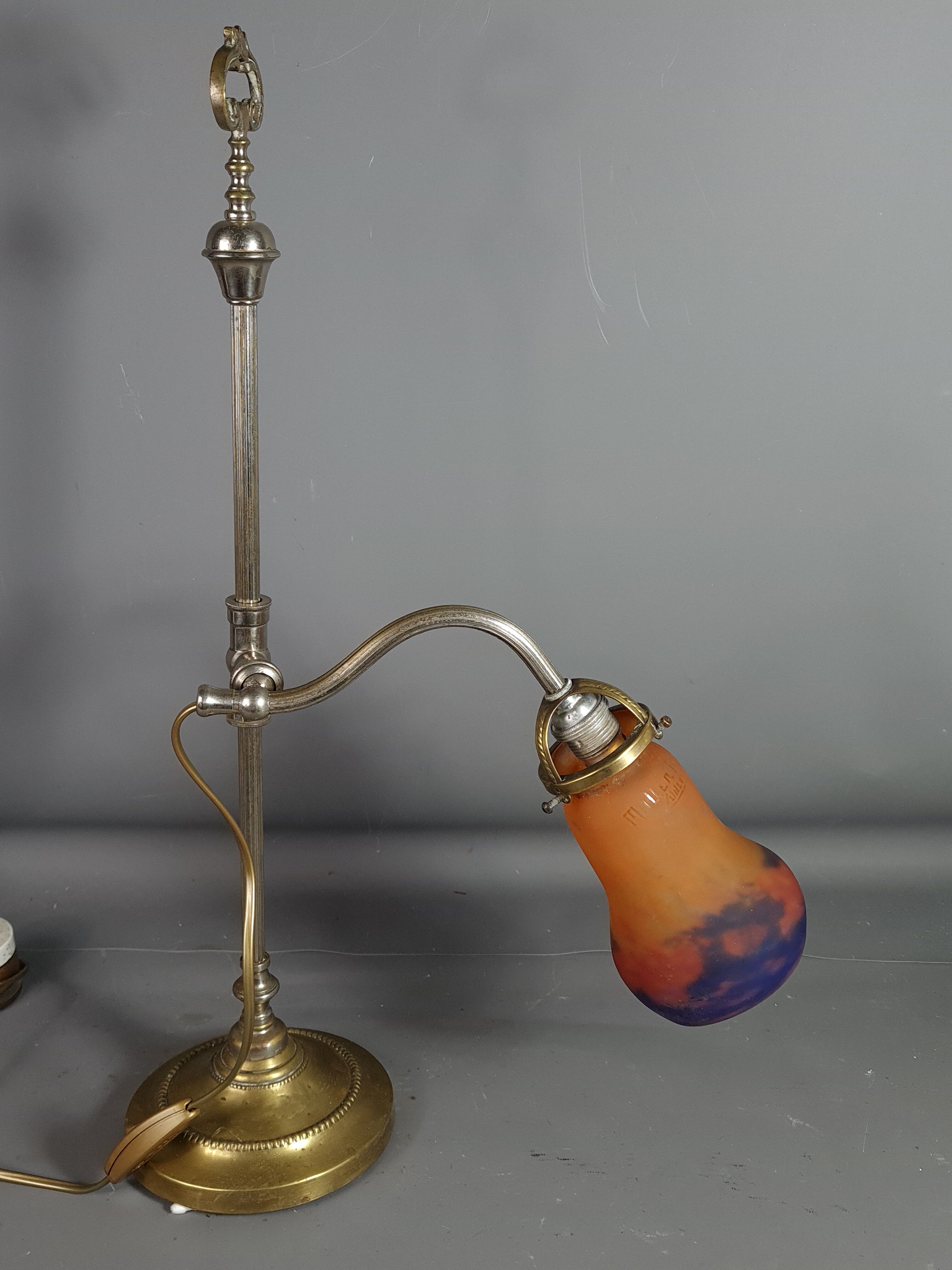 Table lamp tulip glass Muller Frères, adjustable gooseneck 56 cm SB
