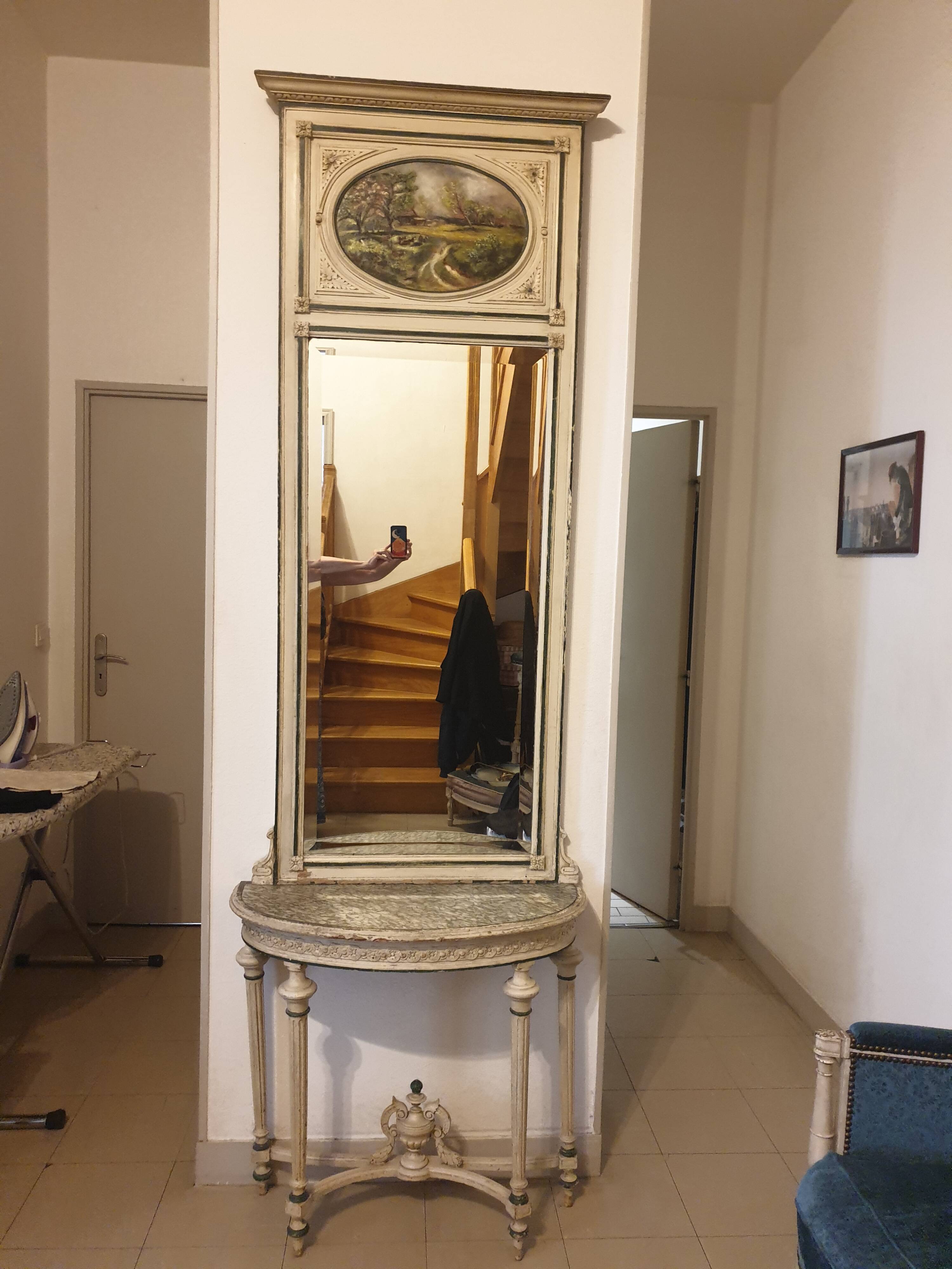 Console half-moon and trumeau mirror in Louis XVI style