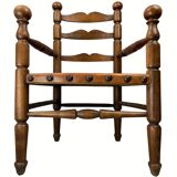 Rustic french farm chair, leather seat ca 1930s-1950s