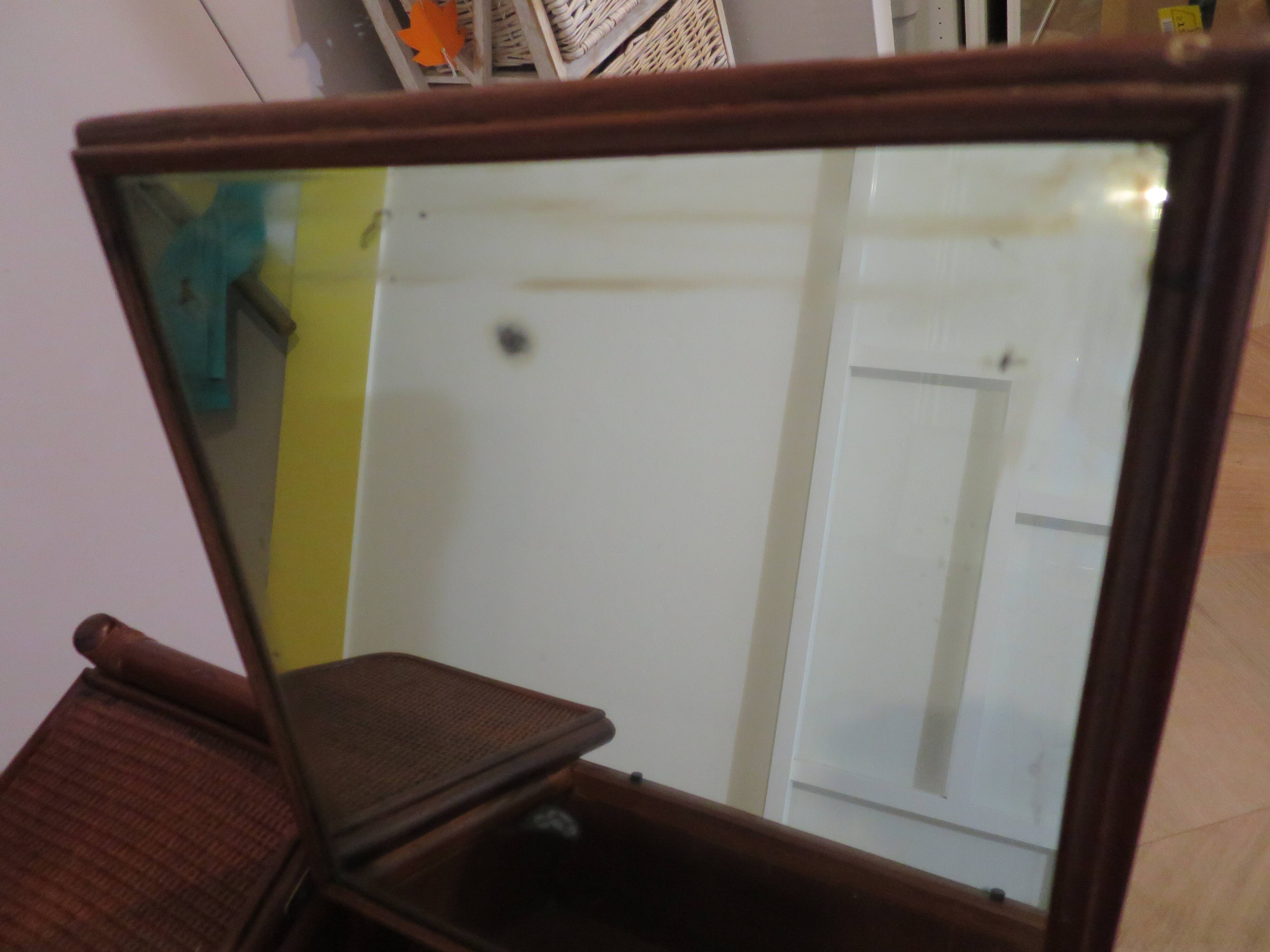 Vintage dressing table/chest - woven rattan - 5 drawers - mirror - 1960s/70s