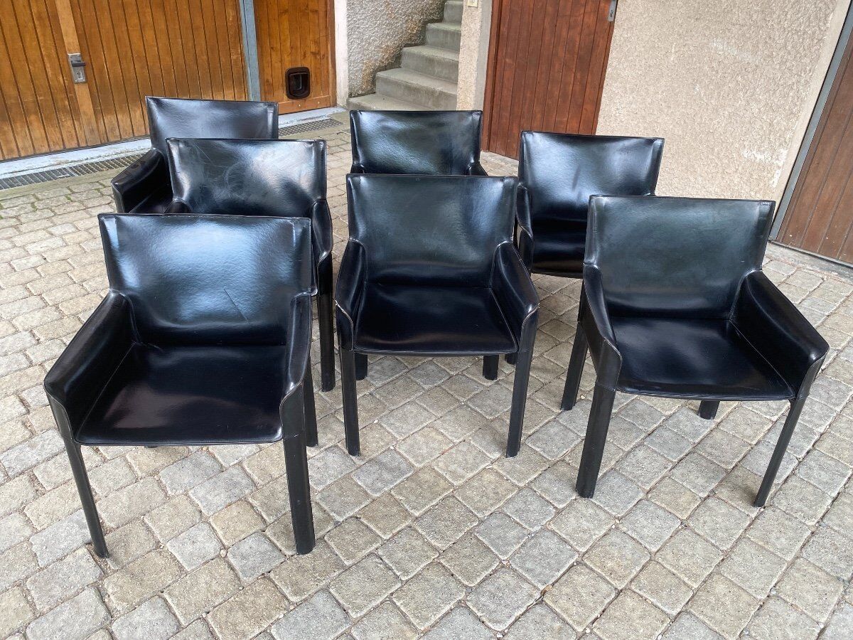 7 armchairs by Couro Brasil in Black Leather