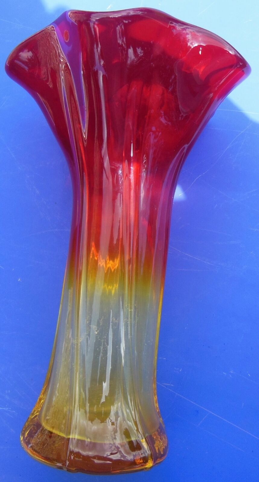Modernist vase - molded glass - red, orange, yellow - Flavio Polis Seguso