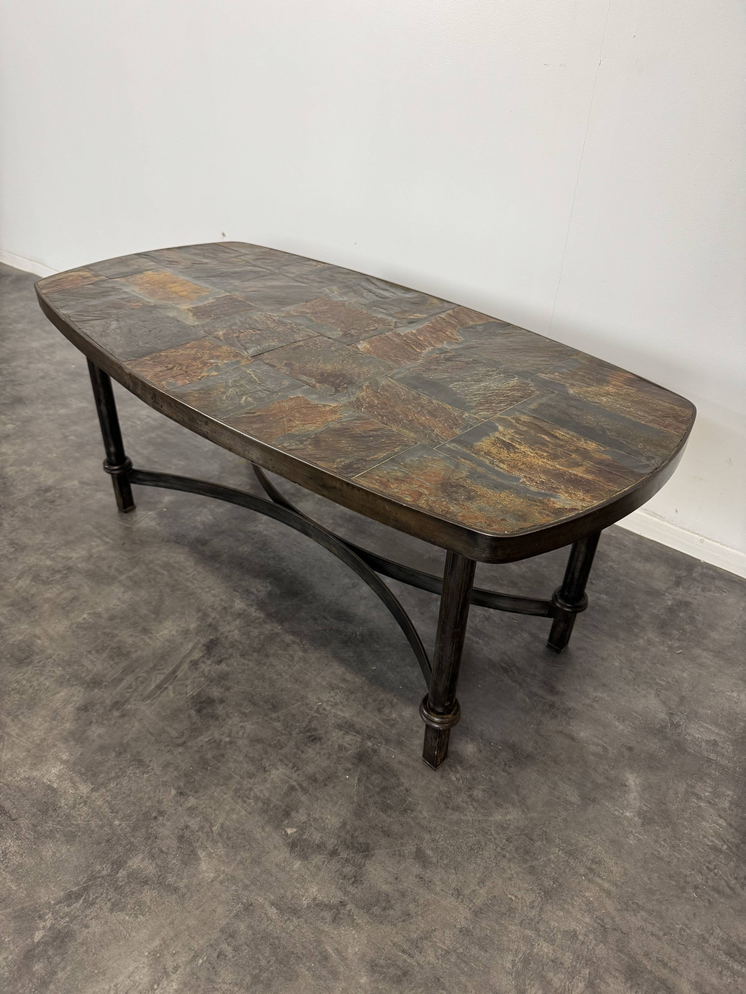 Wrought iron coffee table with slate top