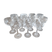 Set of 11 glasses of antique white wine in chiseled glass