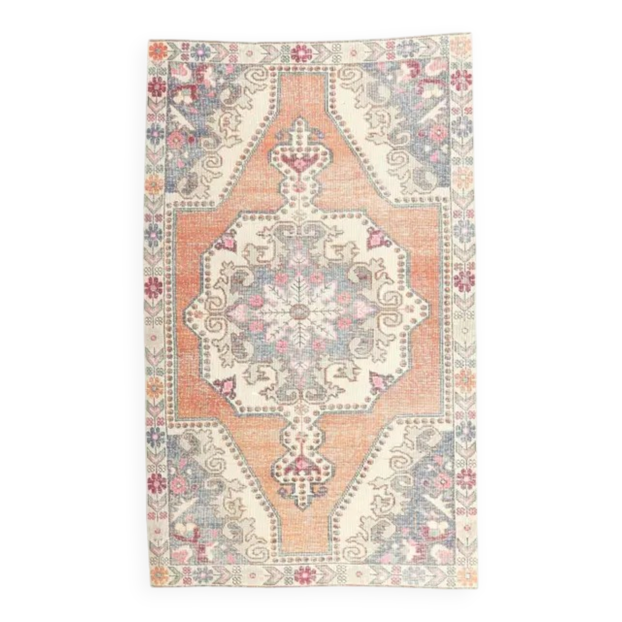 Vintage Turkish hand-knotted geometric runner 132x221