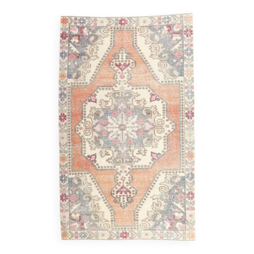 Vintage Turkish hand-knotted geometric runner 132x221