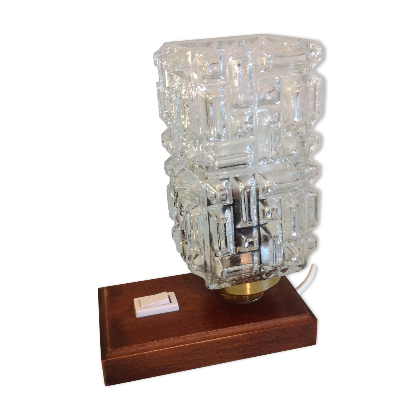 Lamp bedside vintage cut glass and wood base