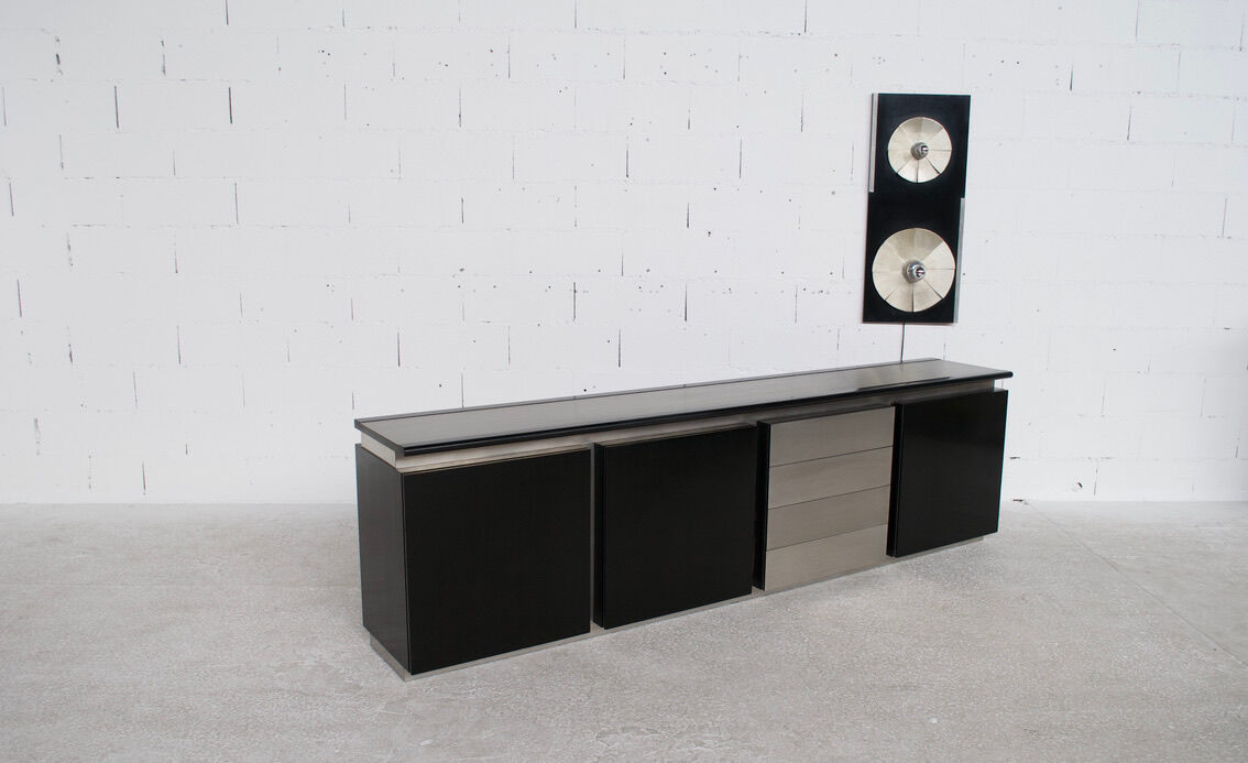 Steel and oak 70's enfilade by ludovico acerbis