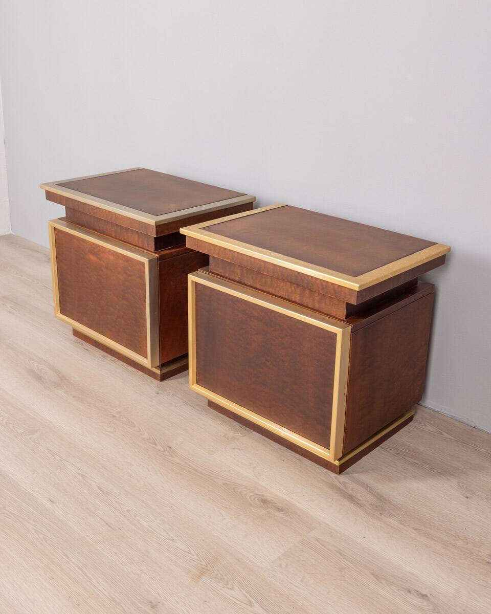 Paire de tables de chevet vintage années 50 en laiton et bois design italien