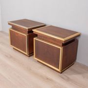 Pair of vintage 50s bedside tables in brass and wood italian design