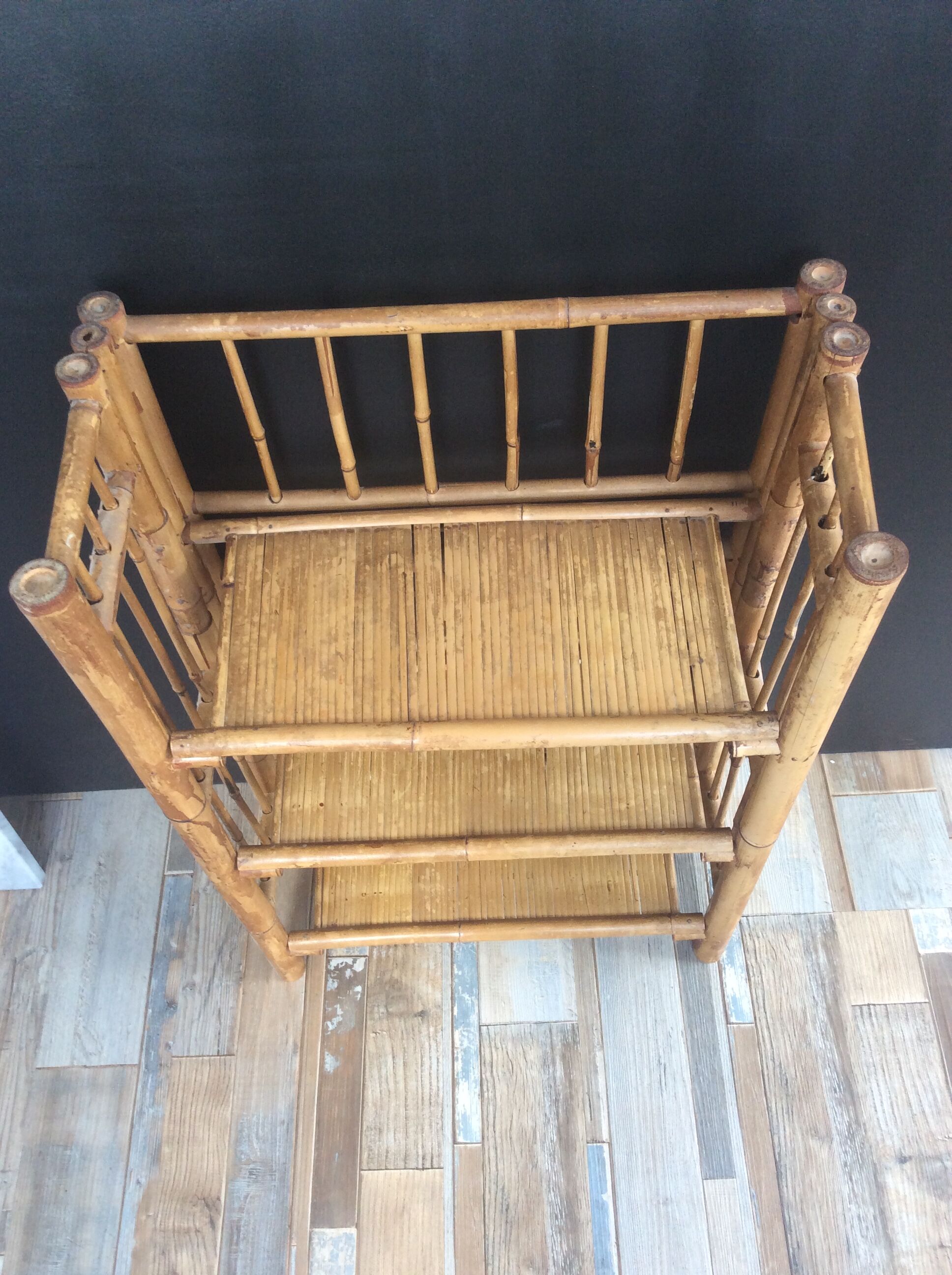 1960s rattan bamboo shelf