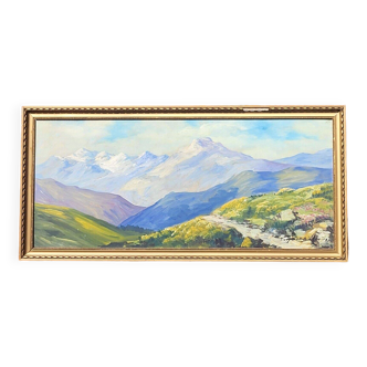 Peinture à l'huile de paysage de montagne et de route
