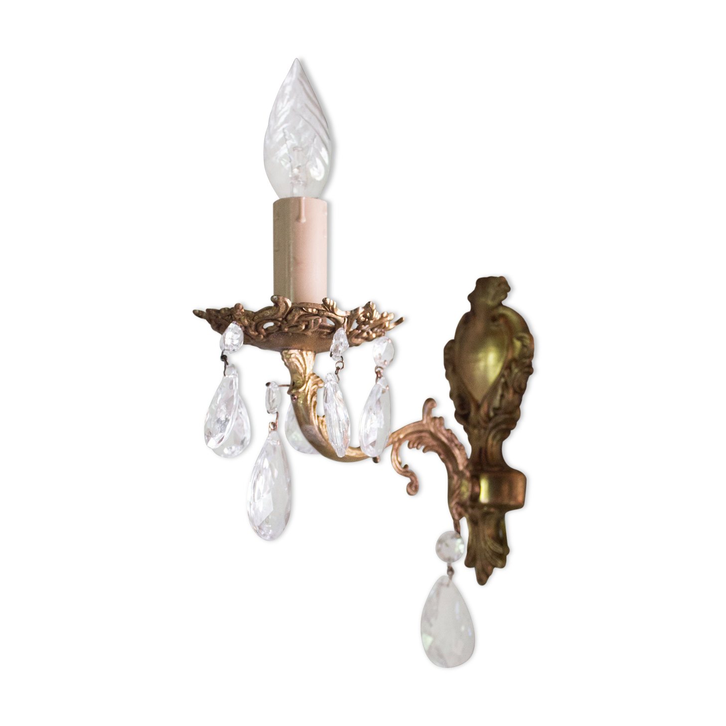 Old brass wall light with glass stamps