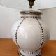 Longwy earthenware lamp and Klein blue lampshade
