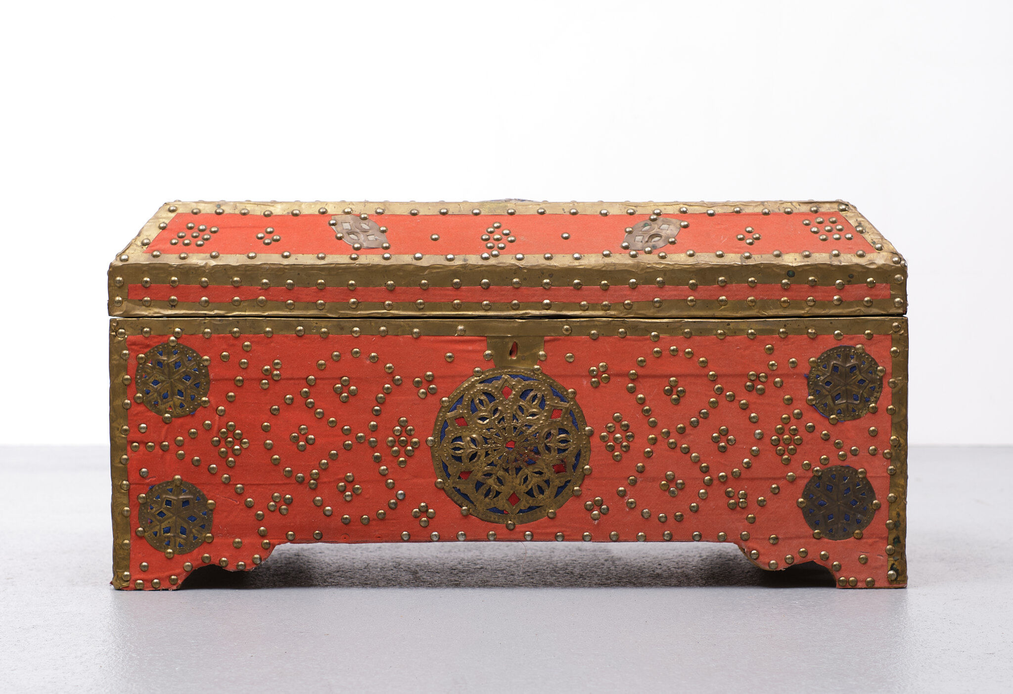 Oriental velvet chest brass decoration, 1960s