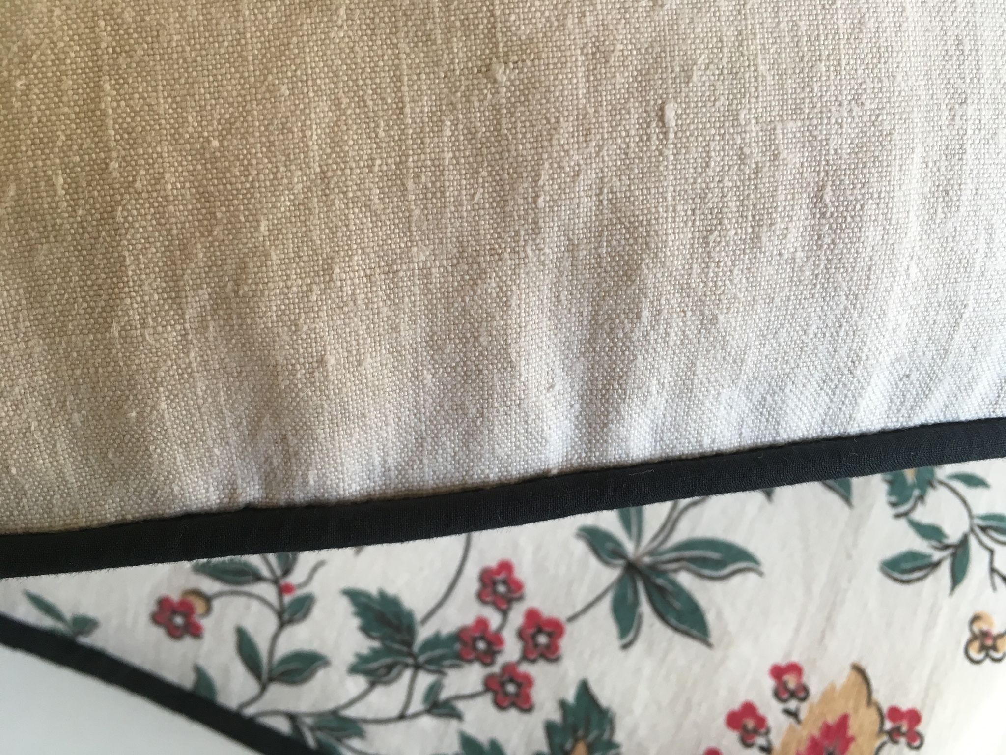 Cushion in old linen canvas 19th old black piping