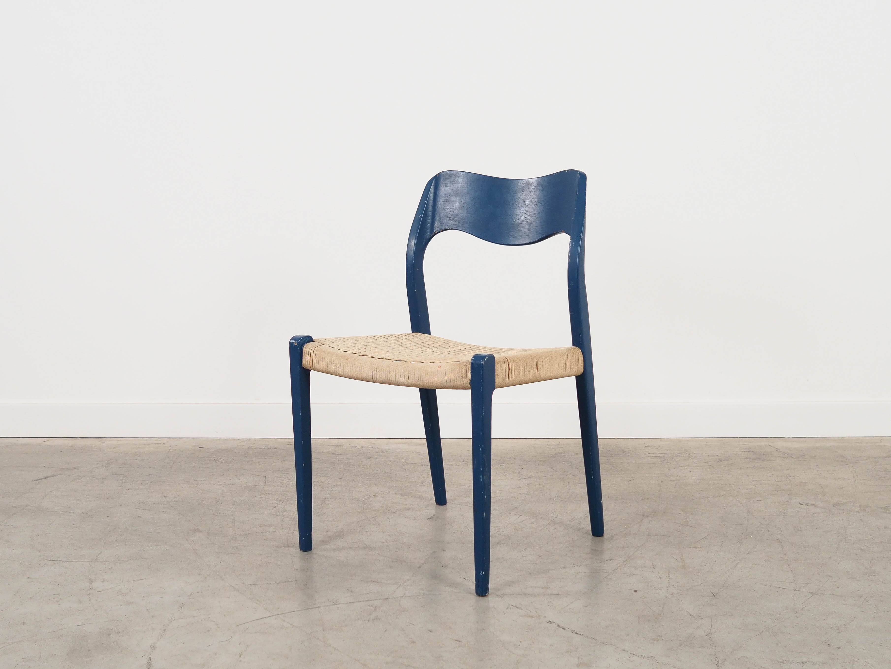 Chaise en teck bleue, design danois, années 1960, designer : Niels Otto Møller