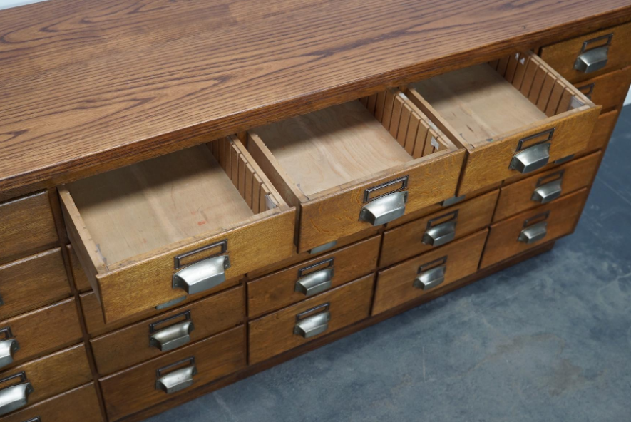 German apothecary's cabinet in oak mid-twentieth century