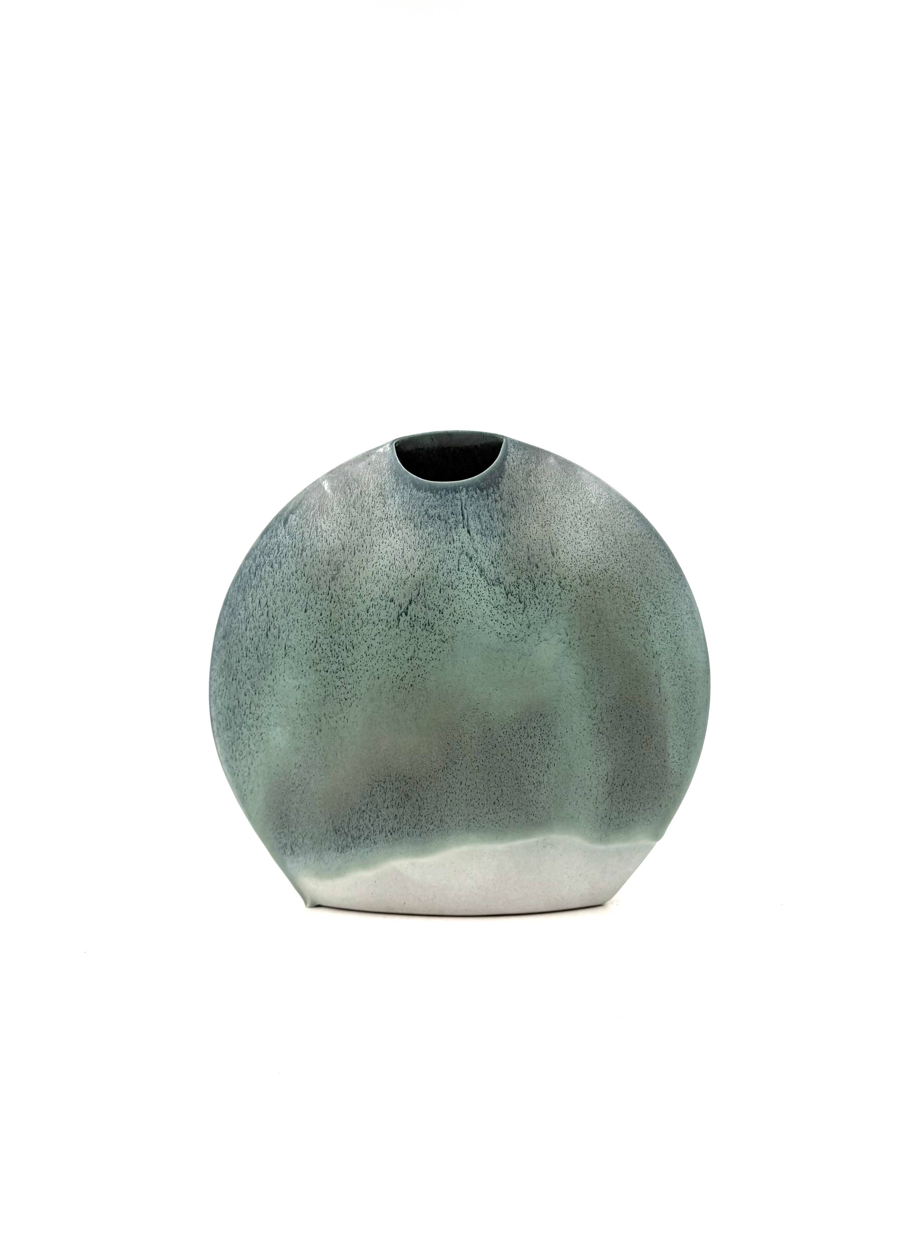 Vase soliflore en céramique bleue, France 1970