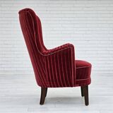 1960s, Danish armchair in cherry-red furniture velour, original condition.