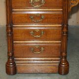 Antique double-sided desk C Hindley & Son in oak and leather