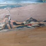 Mid century oil painting The Sunbathers