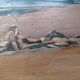 Mid century oil painting The Sunbathers