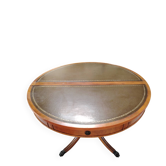 Table de repas ronde Regency en acajou et cuir vert à rallonges - XXe