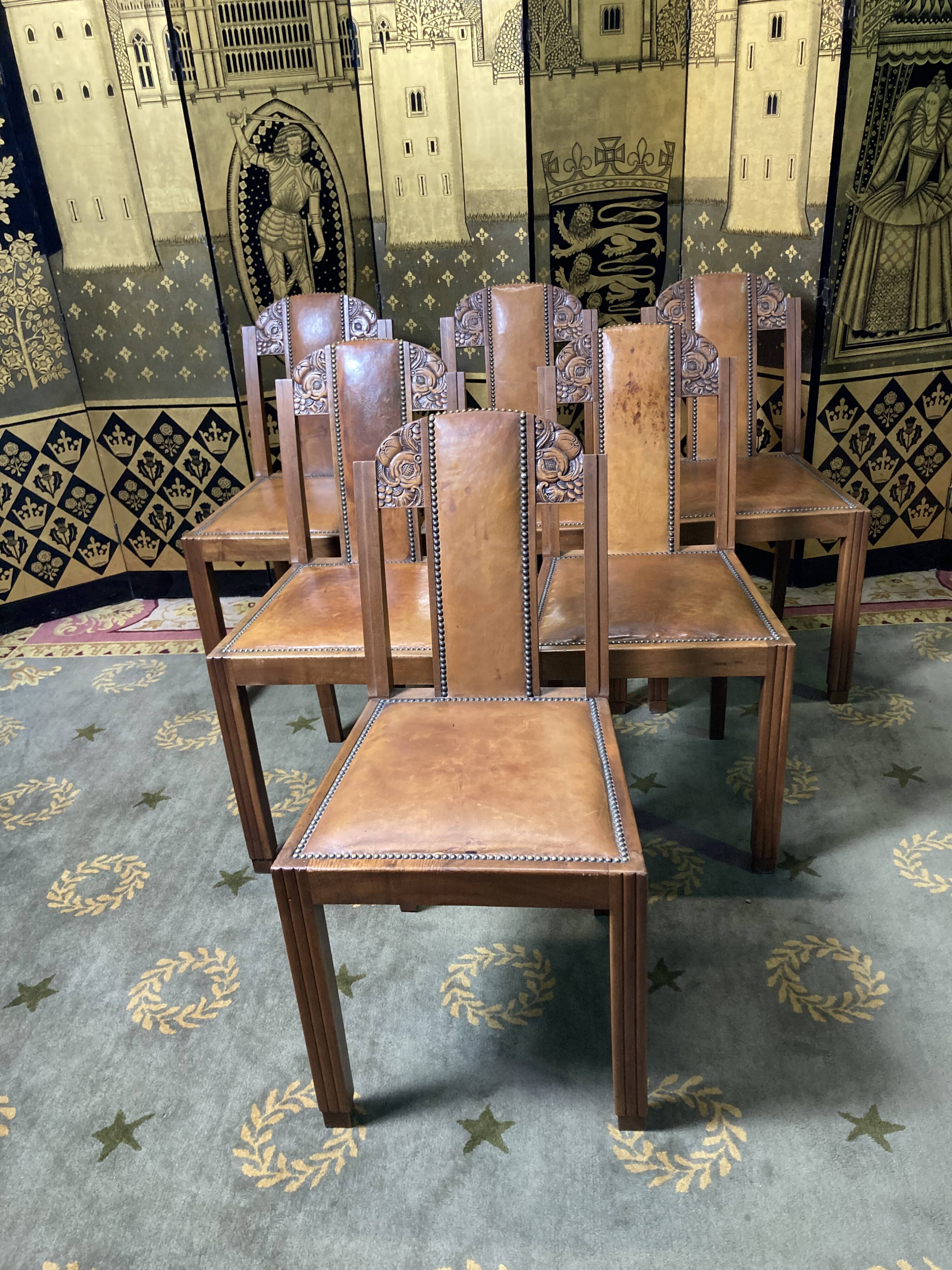 6 art deco chairs leather sitting