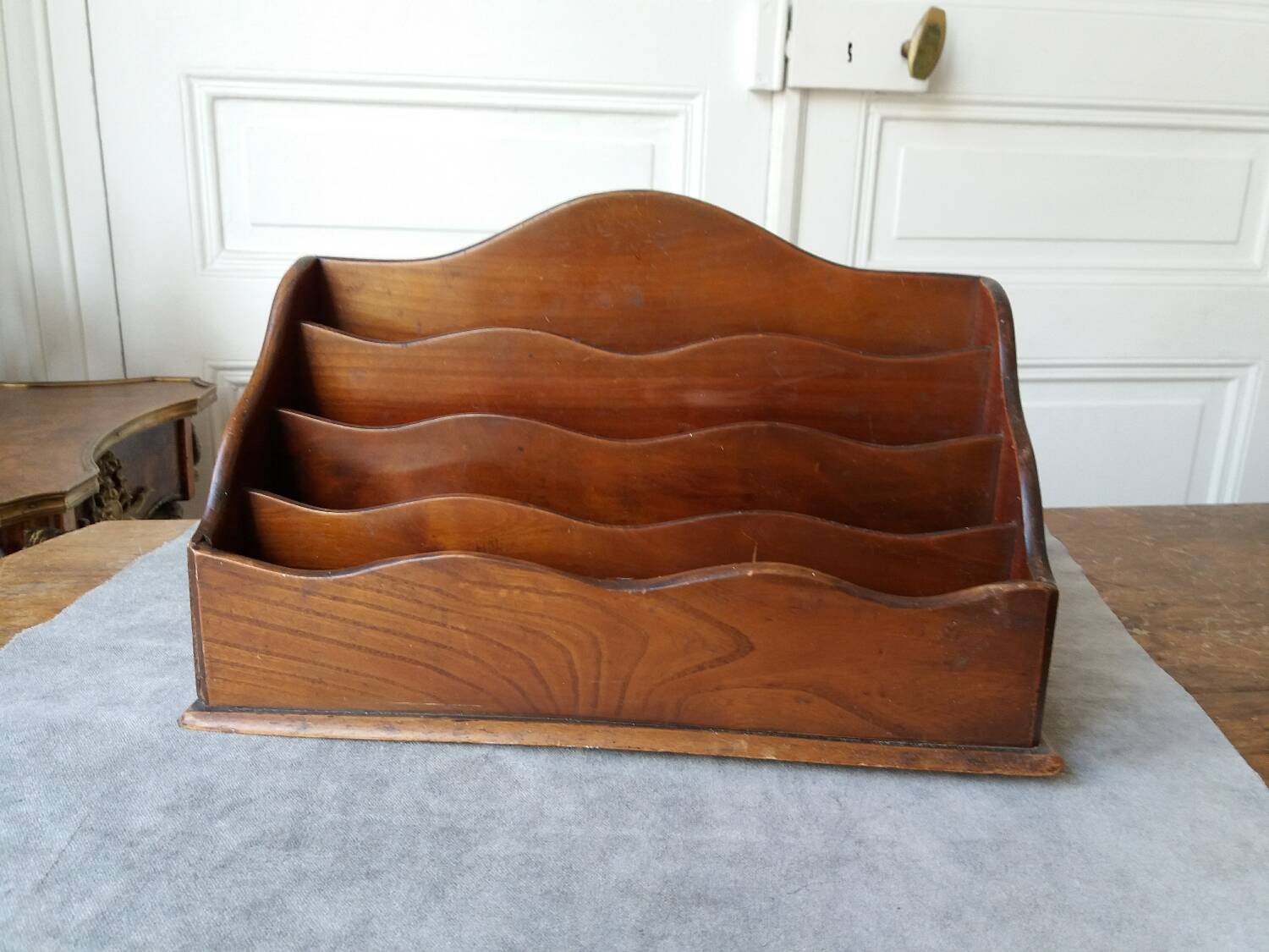 Large art deco mail holder in varnished wood