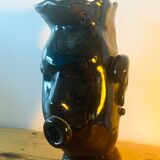 Vase anthropomorphe céramique émaillée noire forme visage femme signé R. Delarue
