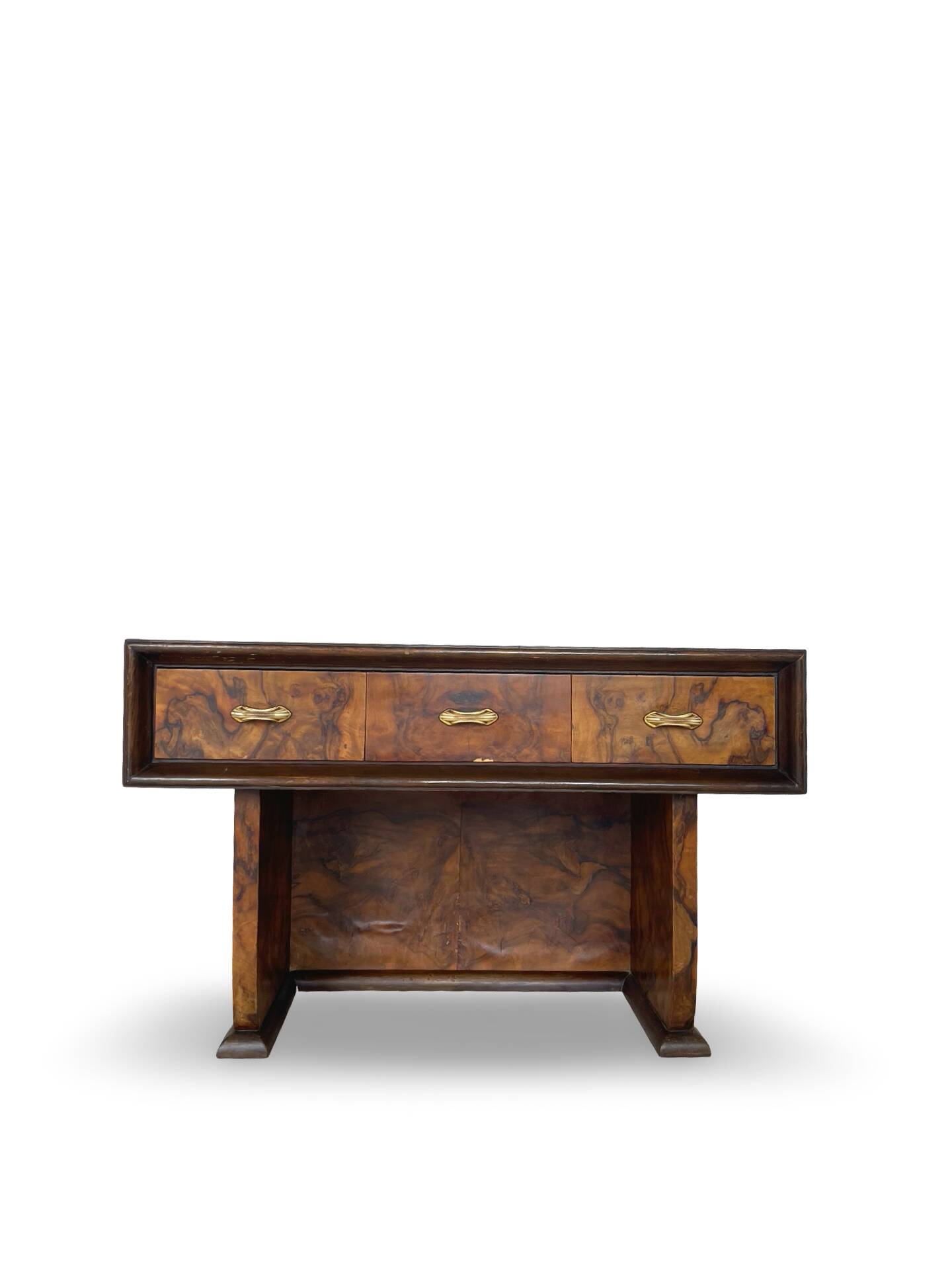 Italian burl walnut art deco console table, 1930s.