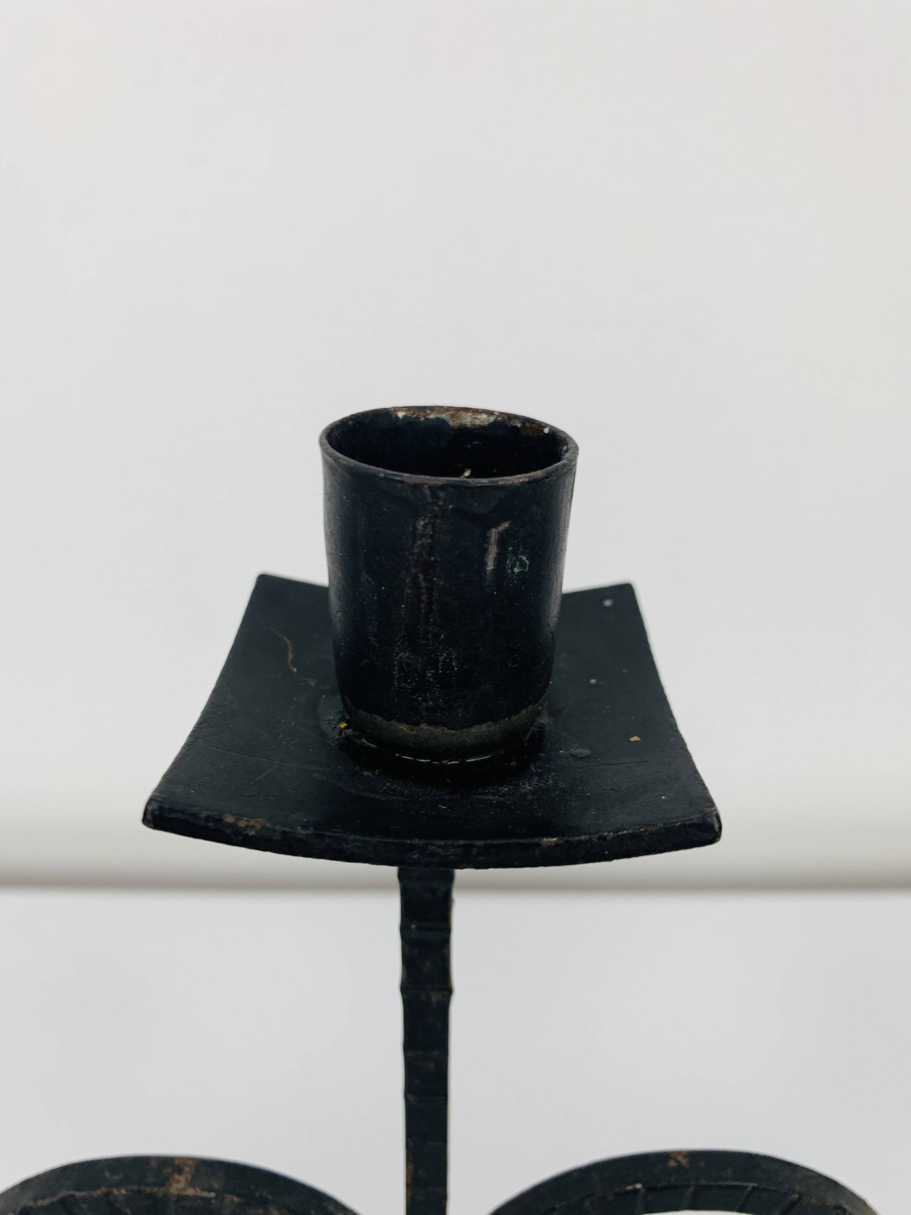 Vintage Brutalist Wrought Iron Triple Candle Holder