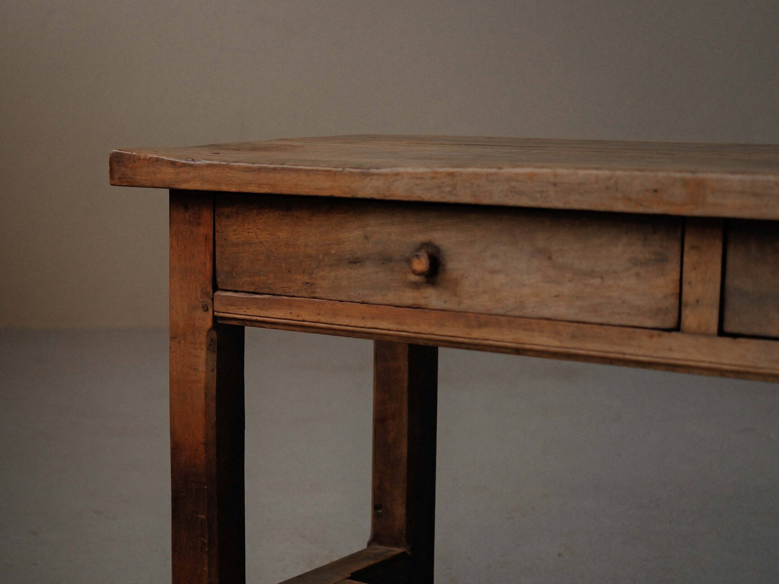 Antique work table/console in solid oak, Auvergne, circa 1900