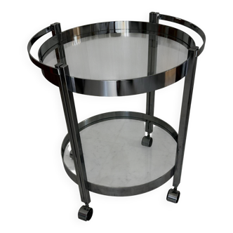 Vintage 70s French Round Trolley in Chrome Steel in Perfect Condition