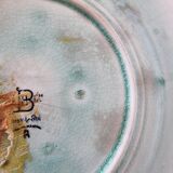 Choisy Le Roi majolica or barbotine dish decorated with leaves and pink flowers from the 19th century