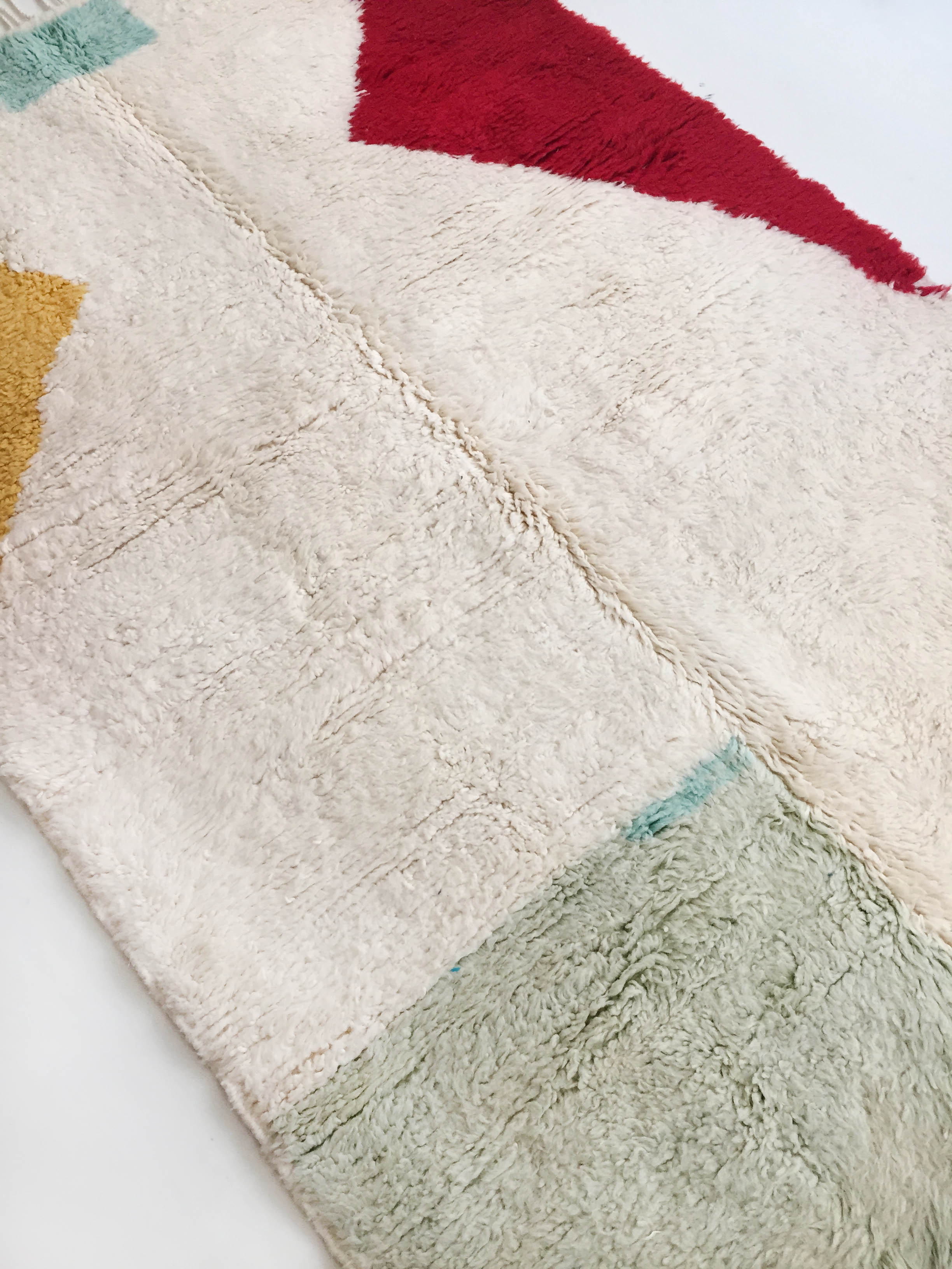 Moroccan Berber carpet blessed ouarain ecru with colorful patterns 255x156cm