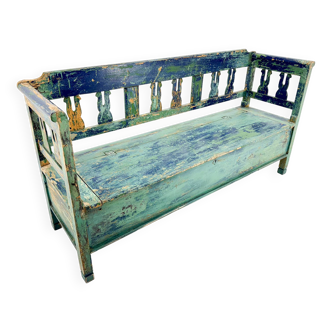 Antique Bench with Storage Space and Beautiful Original Patina